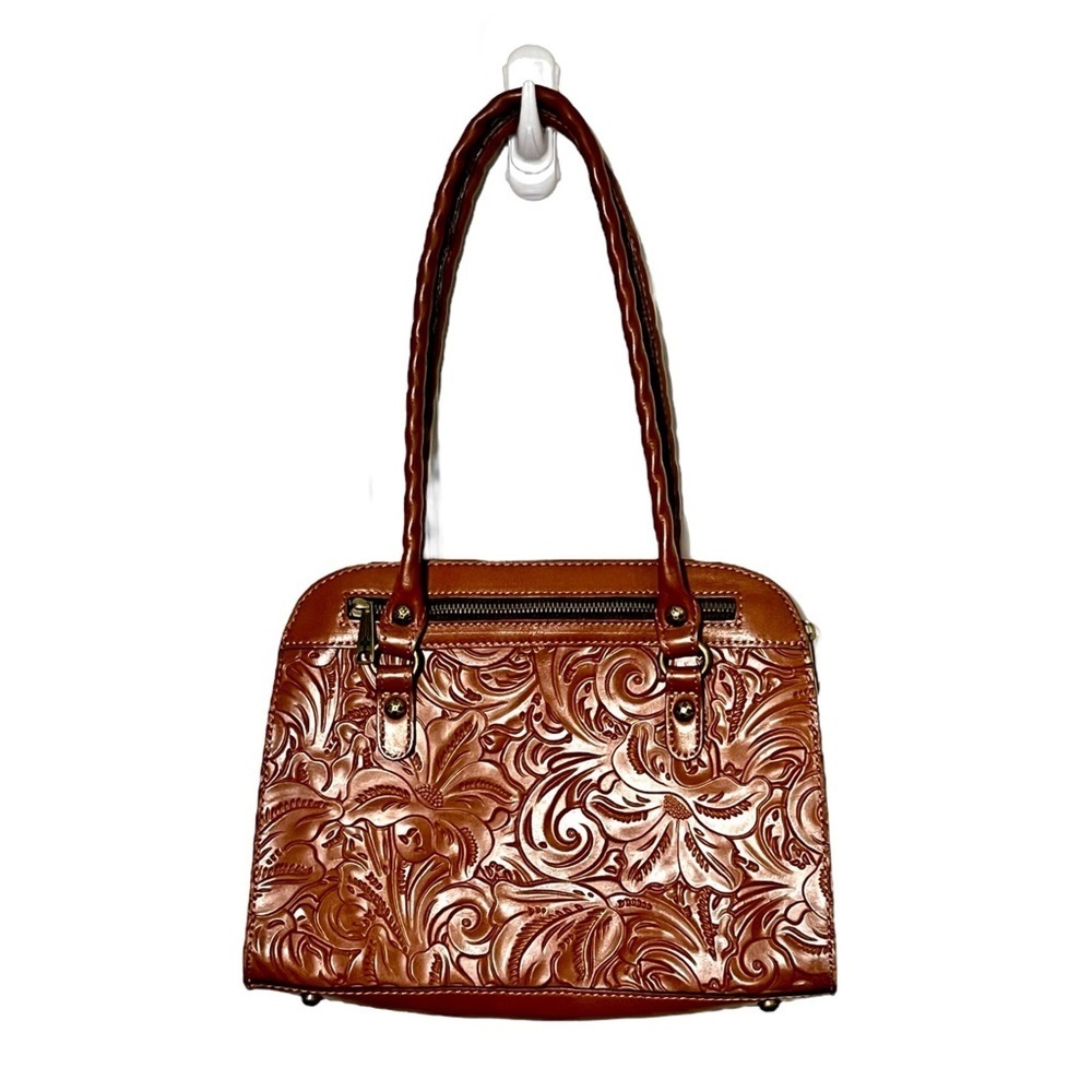 Patricia Nash Calvi Tooled Leather Satchel Tan